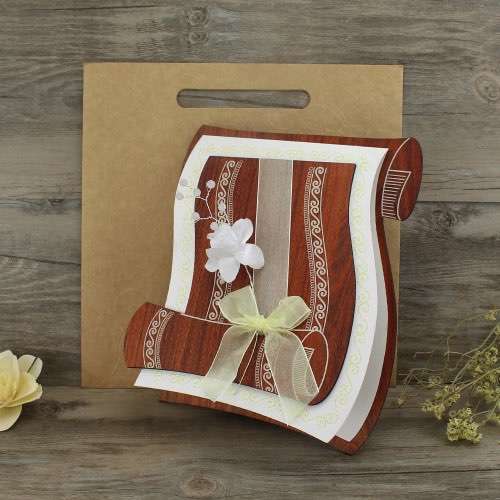 Wooden Invitation Card With Silk Flower Wedding Invitation Card With Hand Bag